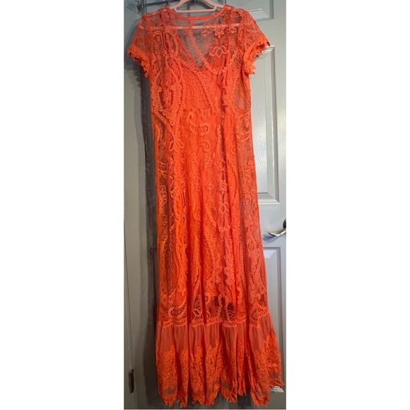 Torrid Button Front Lace Coral Maxi Dress NWT Size 10/M-L and 1X/14-16 - Picture 9 of 16
